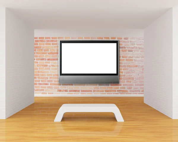画廊的大厅与板凳和液晶电视 — 图库照片