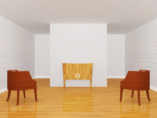 Hall de la galerie avec chaises et console en bois — Photo