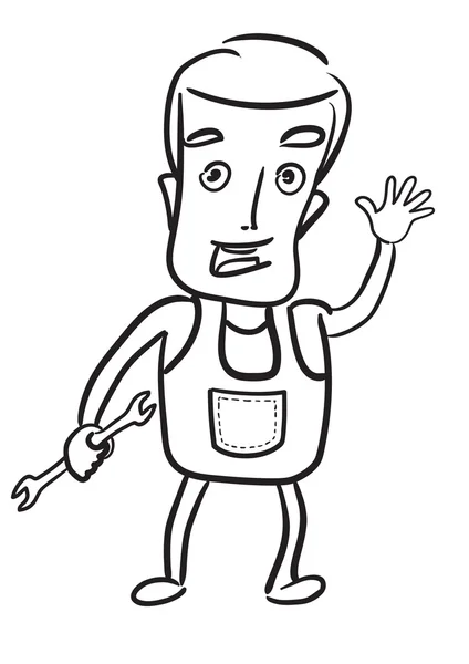 Cartoon mechanic holding a wrench — Stockfoto