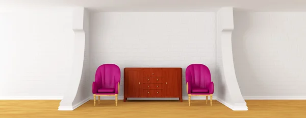 Galerij hal met stoelen en bureau — Stockfoto