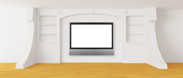 Leeres Bücherregal mit LCD-Fernseher — Stockfoto
