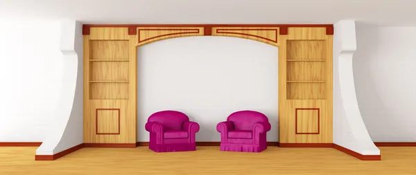 Židle s knihovna v moderním interiéru — Stock fotografie