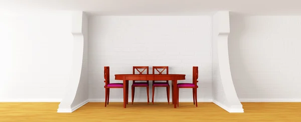 Tavolo e sedie in legno in una moderna sala da pranzo bianca — Foto Stock