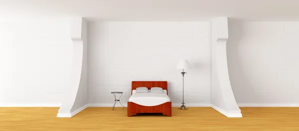 ベッド、テーブル、モダンなインテリアの標準的なランプ — ストック写真
