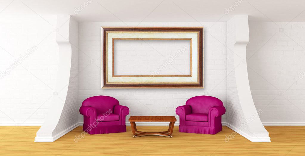 Gallery with luxurious chairs and wooden table