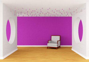 Pink gallery's hall with white chair clipart