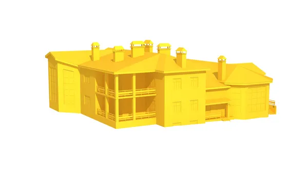 3D goldenes Haus isoliert auf weißem Hintergrund — Stockfoto