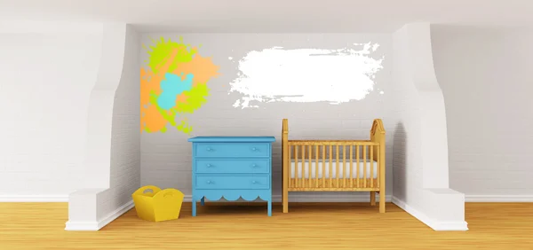 Baby bedroom with a crib and splash frame — Stock Photo, Image