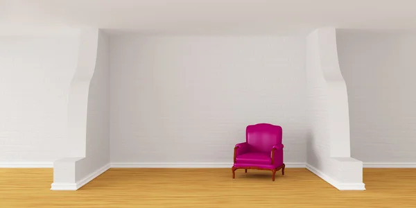 Moderne ruimte met alleen paarse leunstoel — Stockfoto