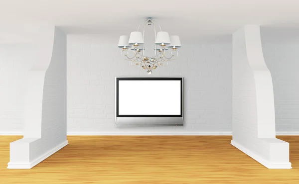 华丽的吊灯和平板电视的房间 — 图库照片