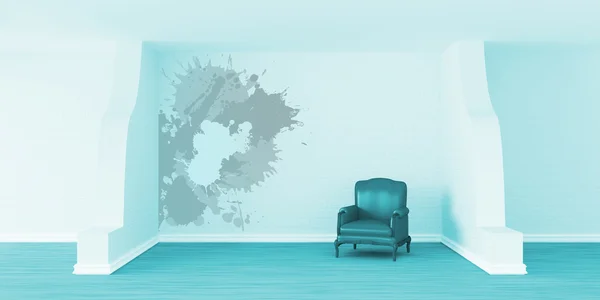 Moderne ruimte met alleen paarse leunstoel — Stockfoto