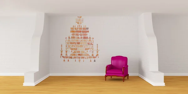 Сучасна кімната з фіолетовим кріслом і силуетом люстри — стокове фото