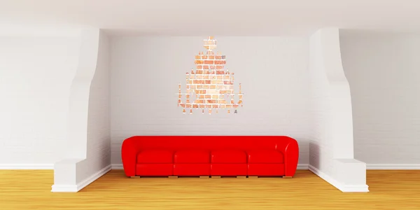 画廊的大厅与红色的沙发和枝形吊灯剪影 — 图库照片
