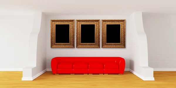 Αίθουσα-Πινακοθήκη του με κόκκινο καναπέ — Φωτογραφία Αρχείου