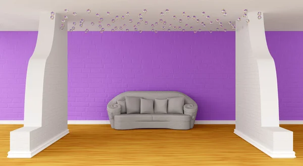 Galeriesaal mit grauem Sofa — Stockfoto