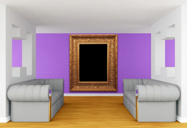 画廊的大厅与豪华沙发和华丽的画框 — 图库照片