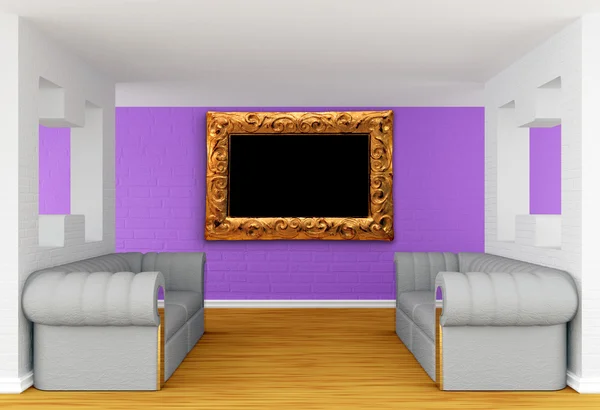 Galeriehalle mit luxuriösen Sofas und kunstvollem Rahmen — Stockfoto