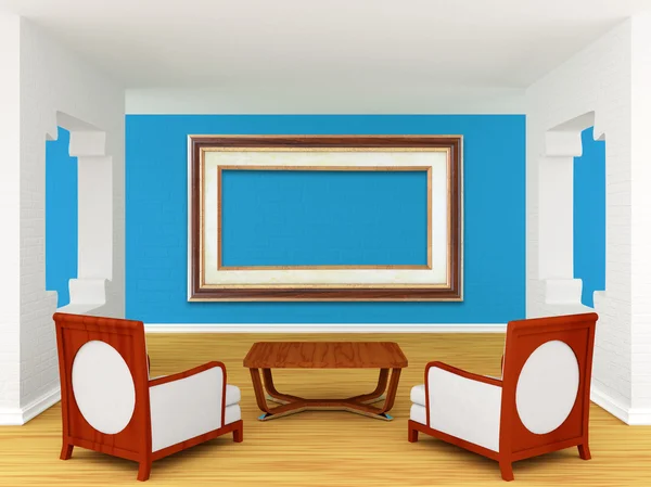 Hall da Galeria com cadeiras luxuosas e mesa de madeira — Fotografia de Stock