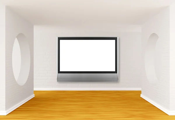 Gallery's hall with lcd tv — Stock Photo, Image