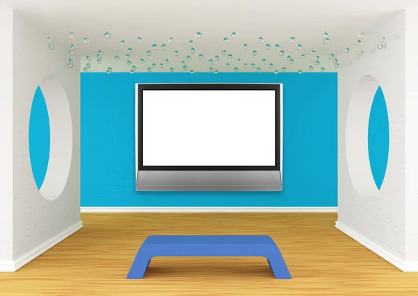 Sala della galleria con panca e tv a schermo piatto — Foto Stock