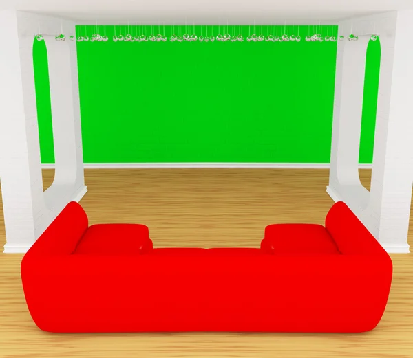 Moderner Galeriesaal mit rotem Sofa — Stockfoto