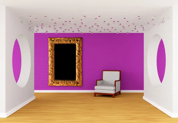 Pink gallery's hall with white chair — Stock Photo, Image