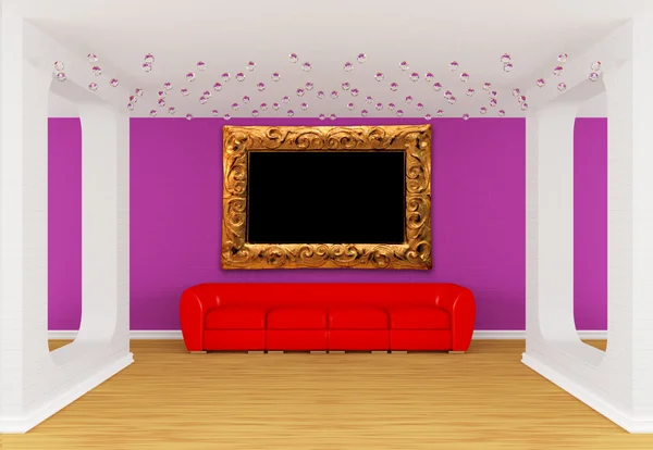 Moderne galerij hal met rode divan — Stockfoto