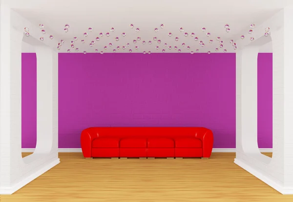 Moderne galerij hal met rode divan — Stockfoto