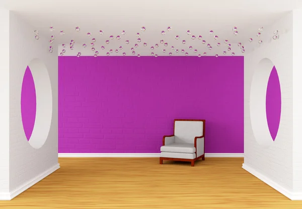 Salão da galeria rosa com cadeira branca — Fotografia de Stock