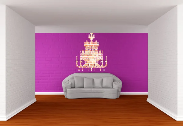 Gallery's hall with sofa and silhouette of chandelier — Stock Photo, Image