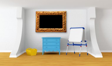 Kid's room with blackboard and picture frame clipart