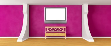 Gallery's hall with bench and lcd tv clipart