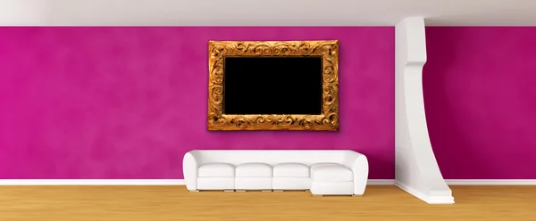 Gallery's hall with white sofa — Stock Photo, Image