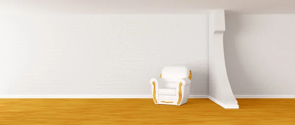 Poltrona bianca solitaria in interni moderni minimalisti — Foto Stock