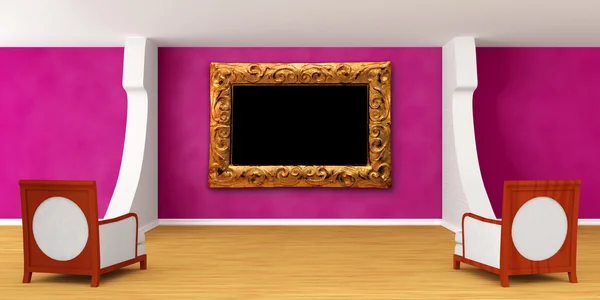 Salón de la galería púrpura con sillas de lujo — Foto de Stock