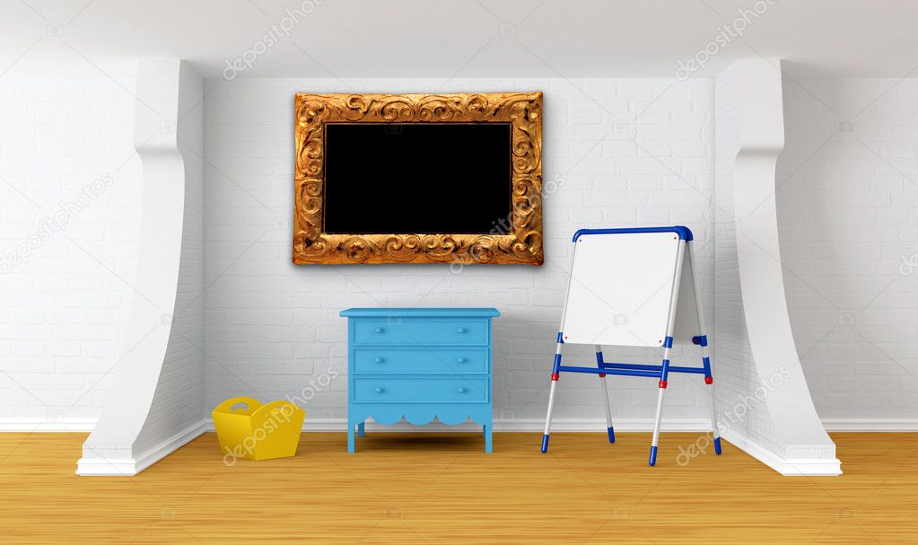 Kid's room with blackboard and picture frame