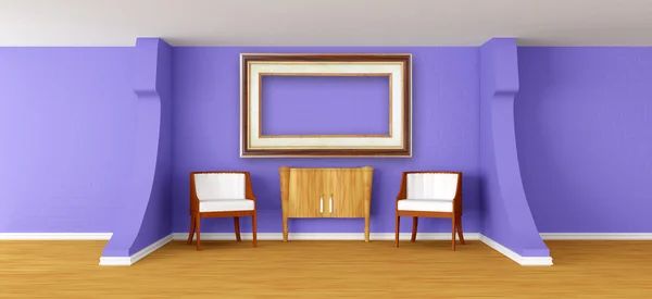 Modernes Zimmer mit luxuriösen Sesseln, Büro und kunstvollem Rahmen — Stockfoto