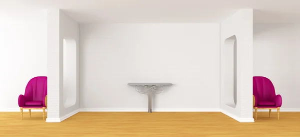 Зал галереи со стульями и металлическим столом — стоковое фото