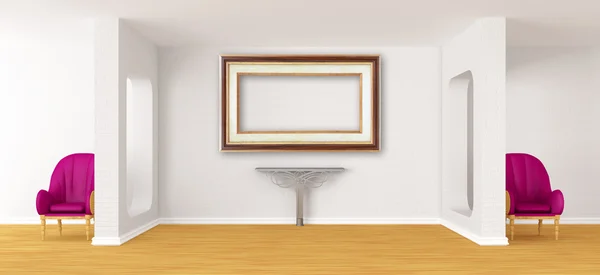 Gallery's hall with chairs and metallic table — Stock Photo, Image