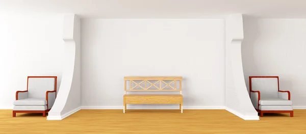 Hall da galeria com banco e cadeiras — Fotografia de Stock