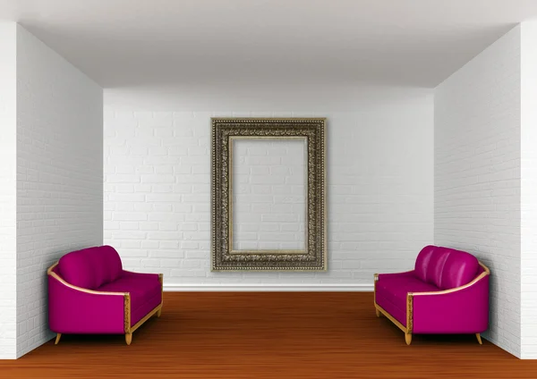 Galerij hal met paarse couchs — Stockfoto