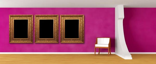 Зал фиолетовой галереи с роскошным стулом — стоковое фото