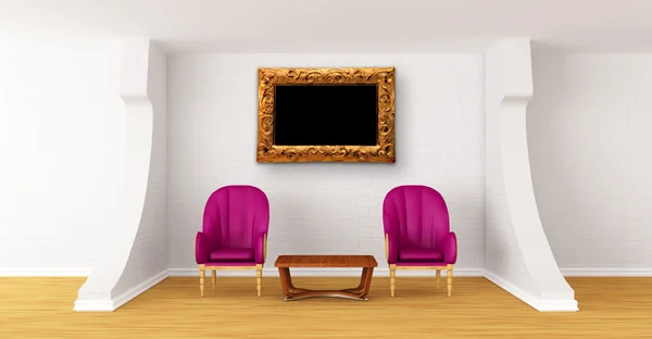 Sala della galleria con sedie di lusso e tavolo in legno — Foto Stock