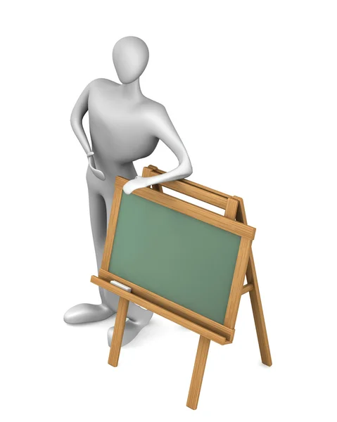 Man with blank chalkboard isolated on white — Stock Photo, Image