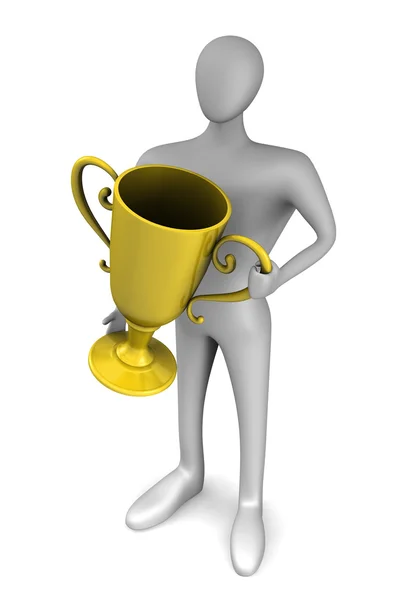 Person with a gold trophy in hands — Stock Photo, Image