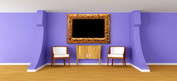 Moderní pokoj s luxusní křesla, kancelář a zdobený rám — Stock fotografie