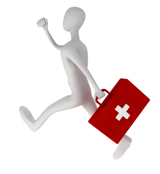 stock image 3d person with the first-aid set running on a call.