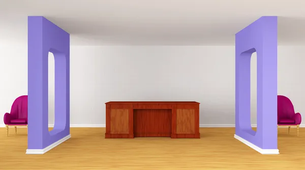 モダンなレセプションと紫の椅子 — ストック写真