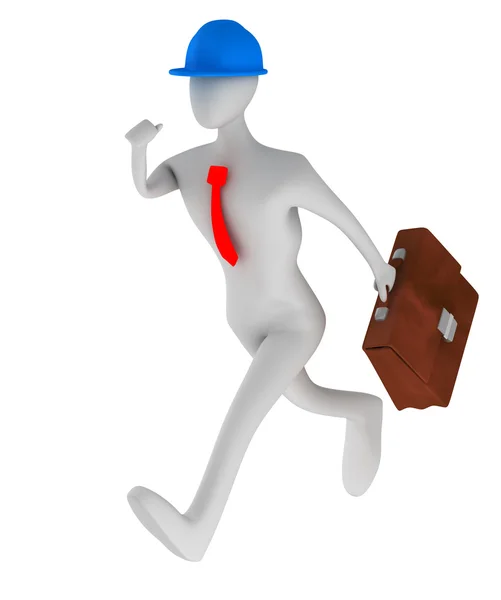3d architect running with briefcase isolated on white — Stock Photo, Image