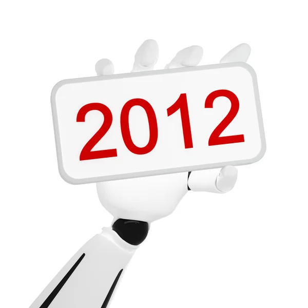 Robotic hand houden een plaat met 2012 nummer — Stockfoto